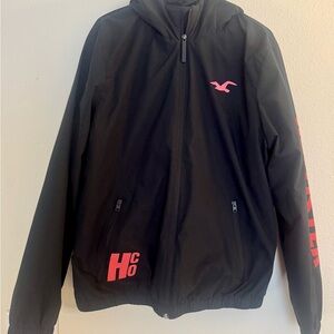 Hollister All-Weather Black Hooded Jacket Fleece Lined Size Large